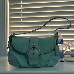 Coach Y2K Shoulder Bag Blue Canvas Buckle